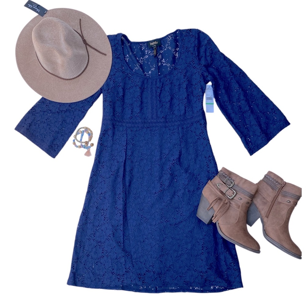 NWT Laundry by Shelli Segal Blue Lace 3/4 Sleeve Sheath Dress
 - 8